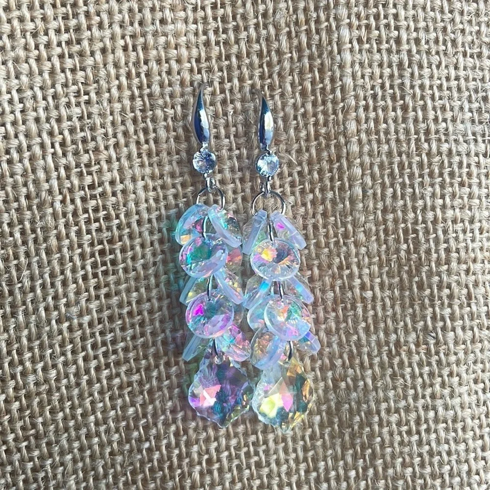 Crystal Sparkly Geometry Dangle Earrings Cascade 925. Post New evening gorgeous